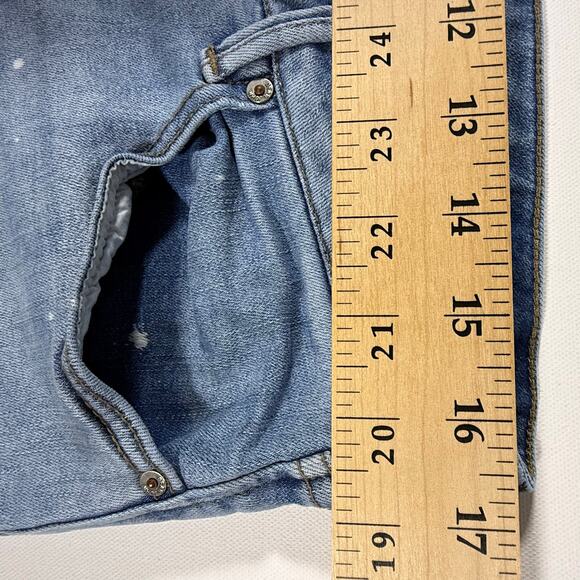 Dear John Erin Slim Straight Crop Jeans 32 Blue Distressed Paint Splatter - Picture 9 of 9